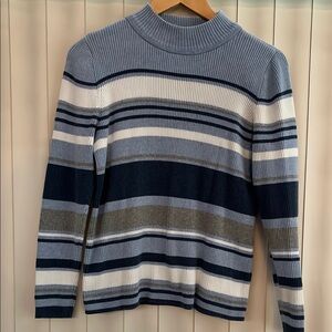 Karen Scott Blue and Gray Cowl Neck Sweater Women’s Sz M